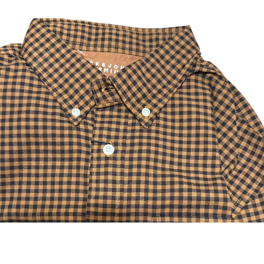 Jack & Jones Premium Mens Twill Button Down Shirt,‎ Black Brown Check, NWT